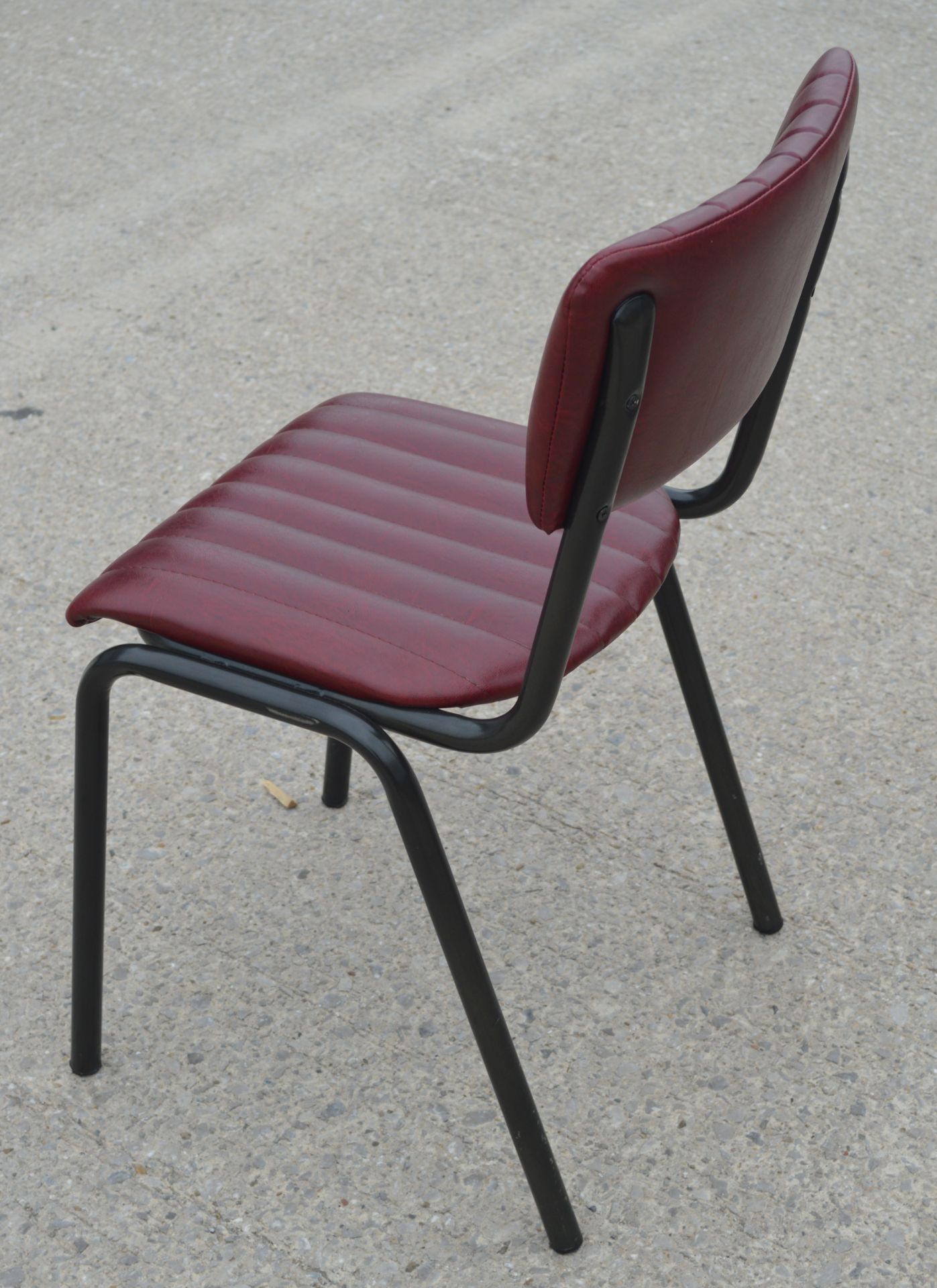 6 x Vintage Red Ribbed Style Faux Leather Dining Chairs - Dimensions: H80 x W43 x D45 cms - Image 2 of 7