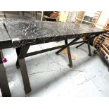 1 x Large Restaurant Dining Table Featuring a Black Granite Top and Heavy Duty Steel Cross Leg