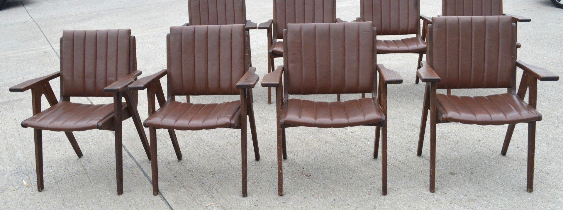 4 x Autoban Slice Armchairs Featuring an Oak Wooden Frame and Vintage Brown Leather Upholstery - Image 11 of 11