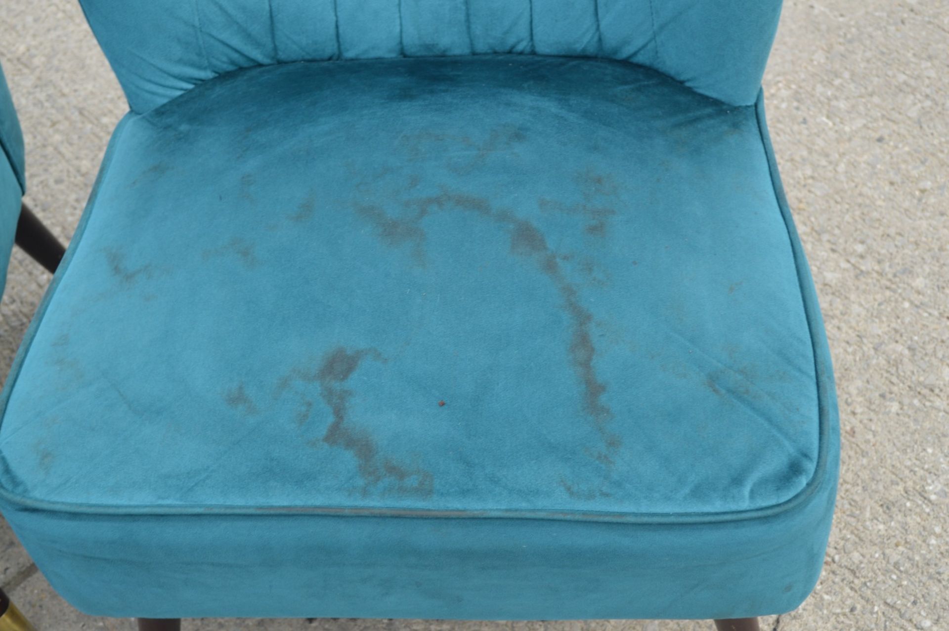 3 x Contemporary Velvet Cocktail Chairs in Teal with Tapered Wooden Legs and Brass Feet - Image 5 of 8