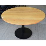1 x Solid Oak Restaurant Dining Table with a Black Pedestal Base - Dimensions: H74 x W120 x D120 cms