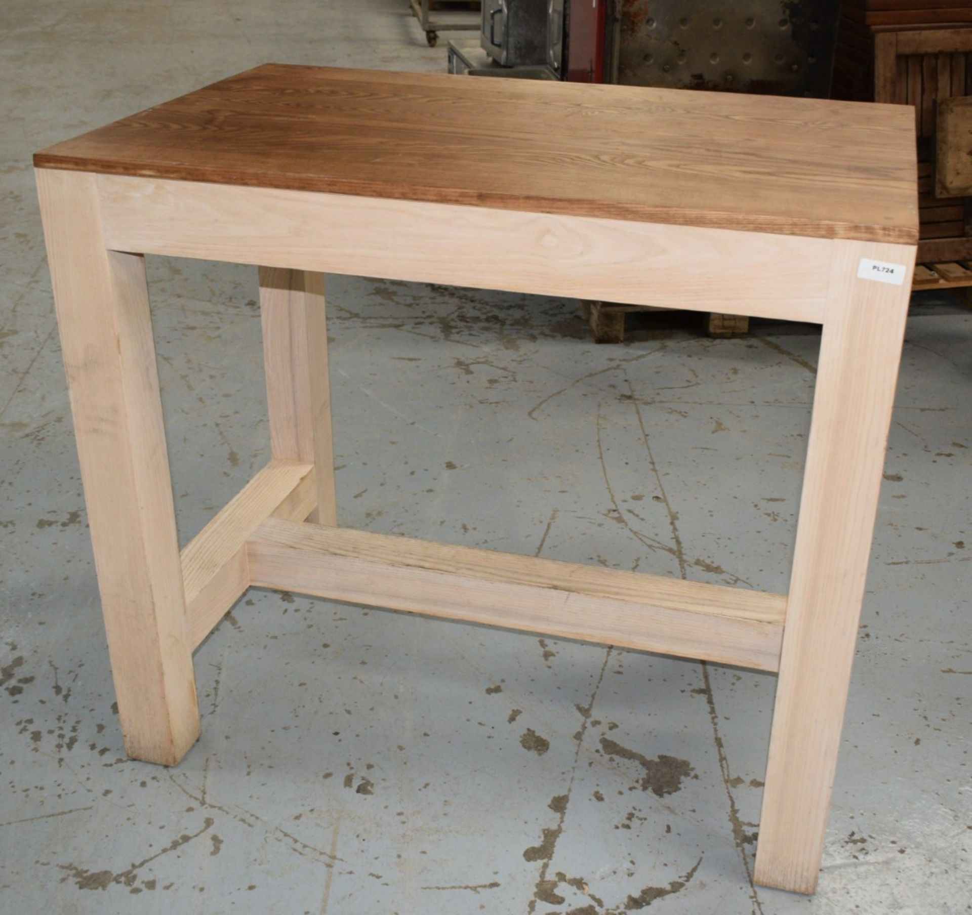 1 x Large 1.1m Restaurant Poseur Bar Dining Table with Stretcher / Footrest - Dimensions: H98 x W110 - Image 6 of 6