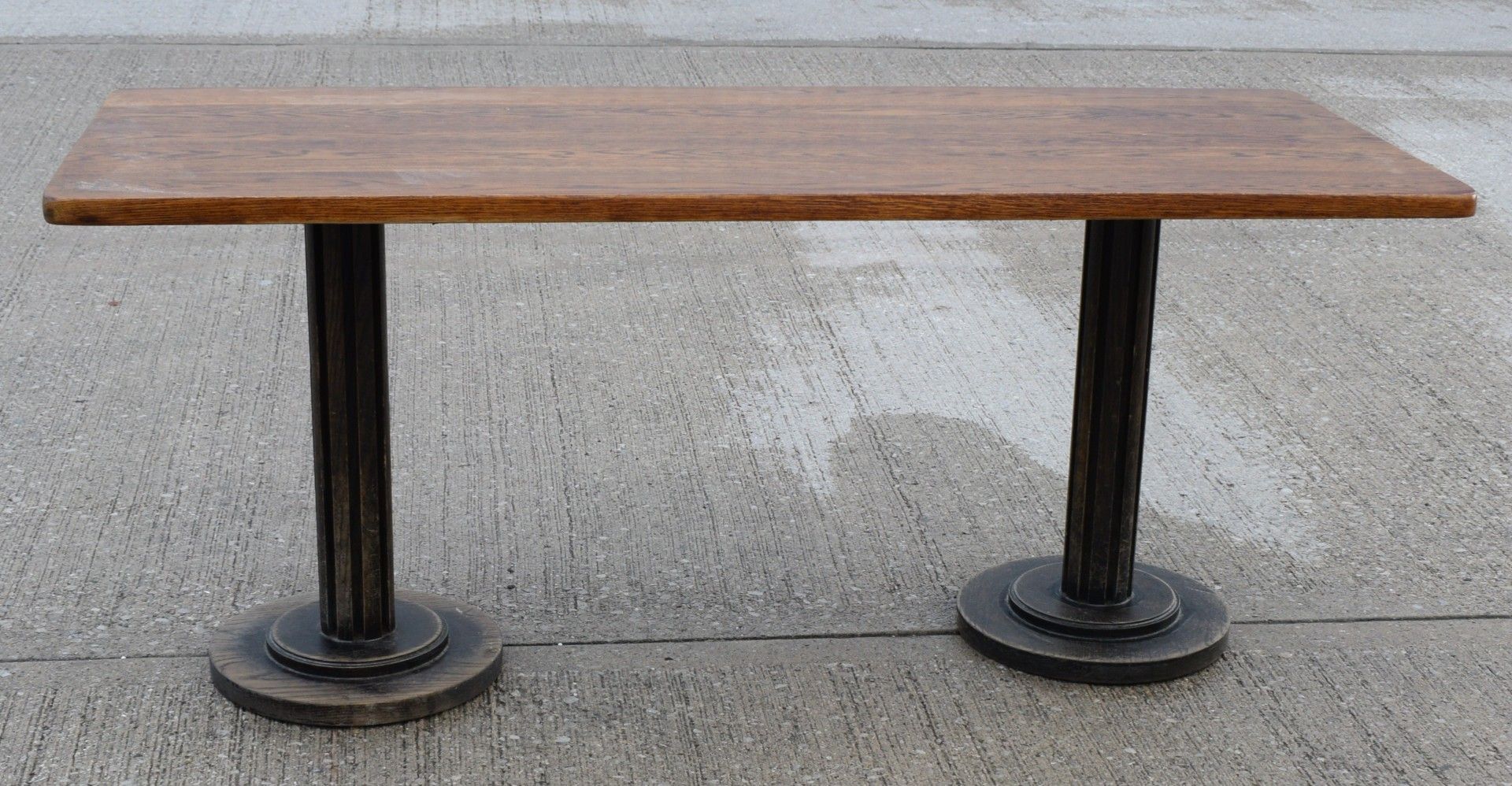 1 x Restaurant Dining Table - Rectangular Oak Top with Wooden Twin Column Pedestal Base - Image 8 of 8