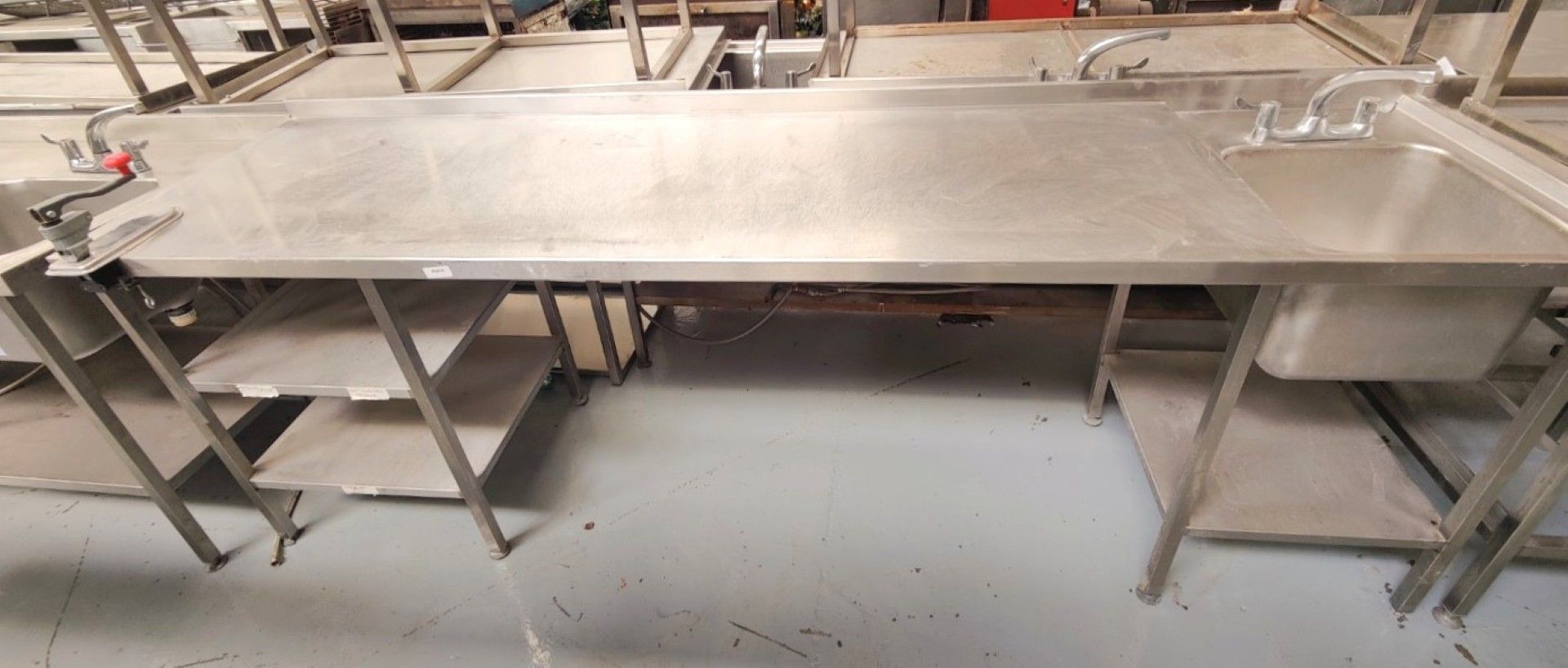 1 x Large Stainless Steel 2.7 Meter Preparation Table Featuring a Wash Basin with Mixer Tap - Image 6 of 11