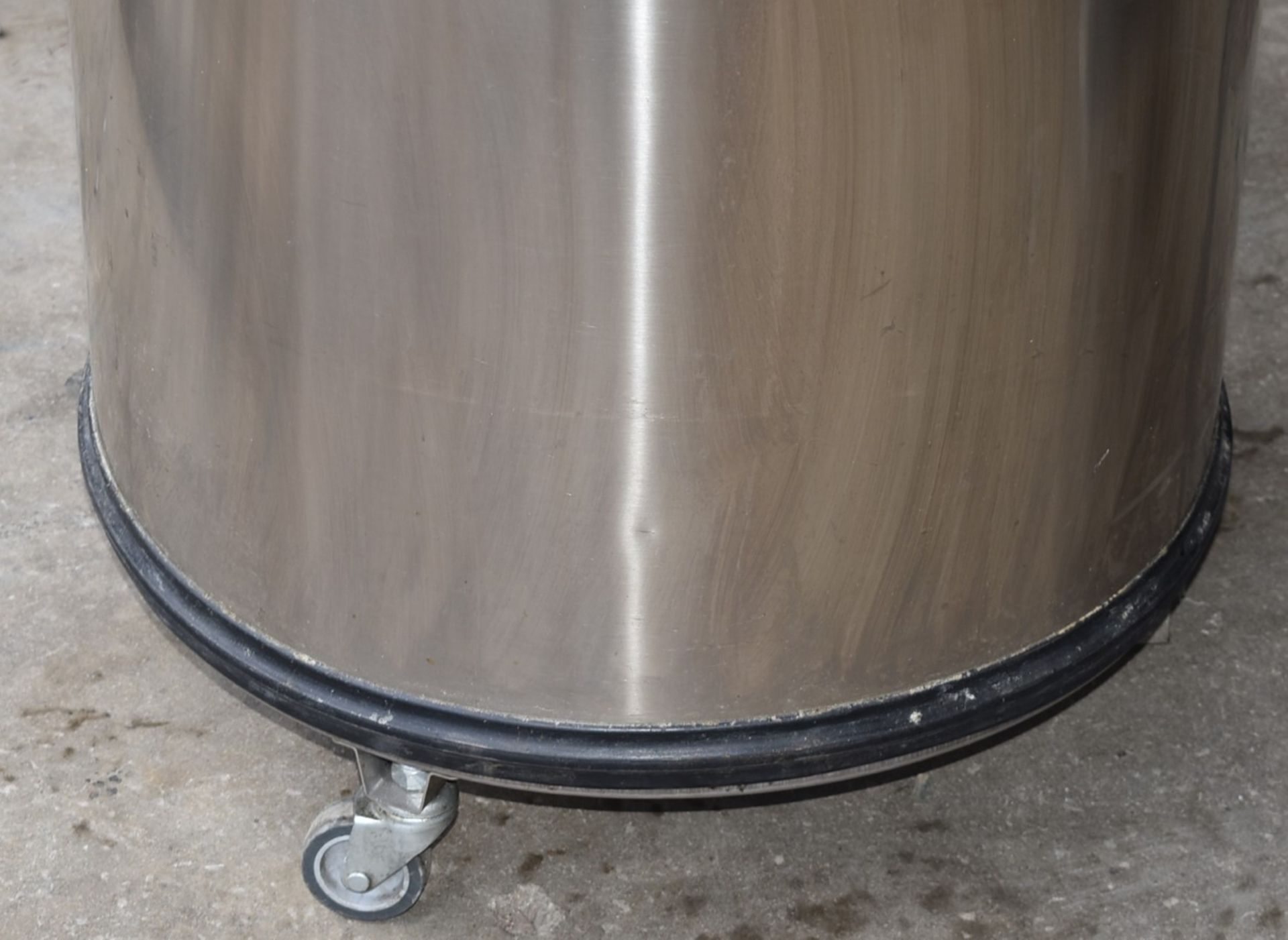 1 x Stainless Steel Cylinder Storage Bin with Castors and Lid - Dimensions: H69 x W46 cms - Image 3 of 6