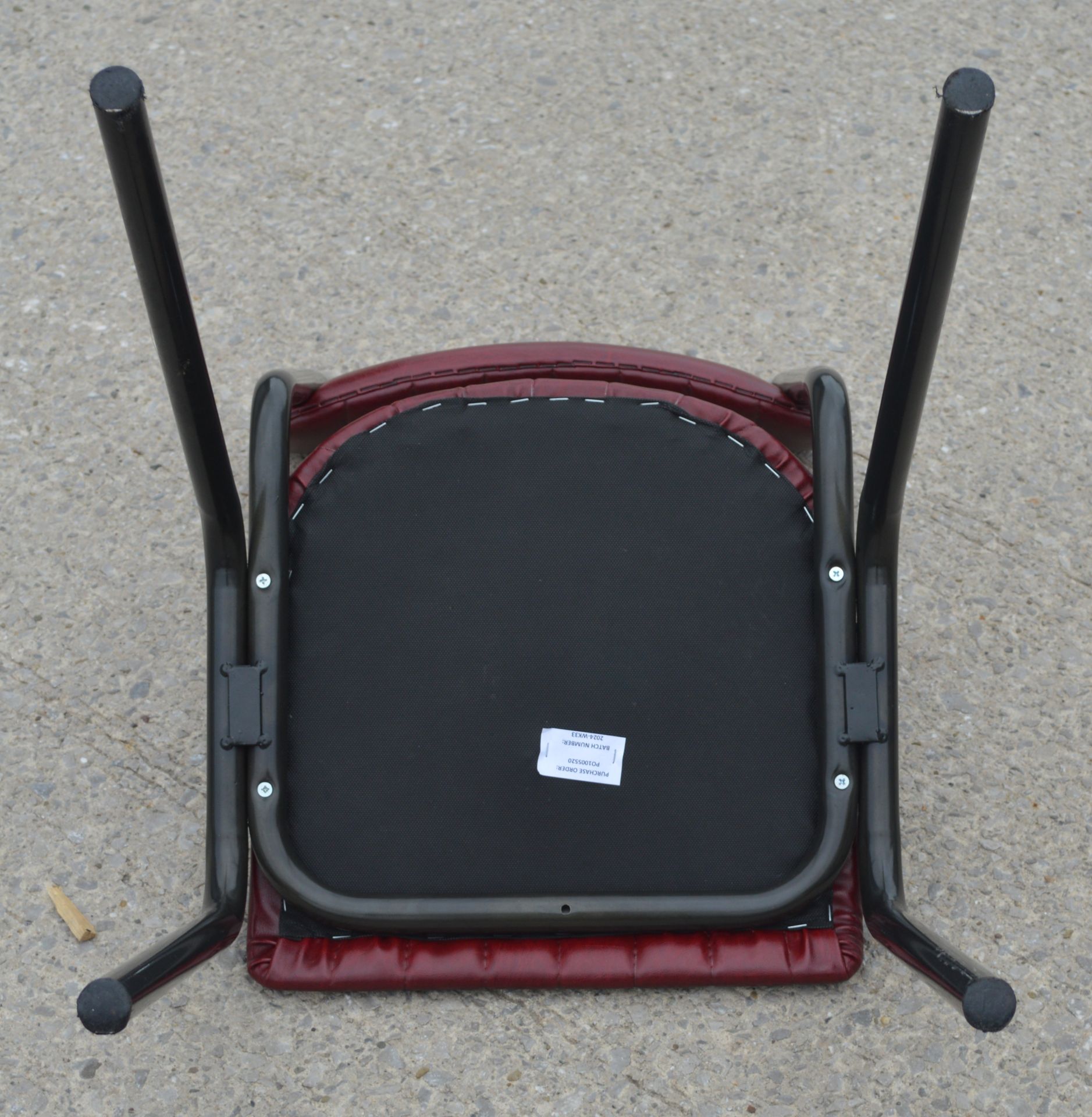 6 x Vintage Red Ribbed Style Faux Leather Dining Chairs - Dimensions: H80 x W43 x D45 cms - Image 3 of 7