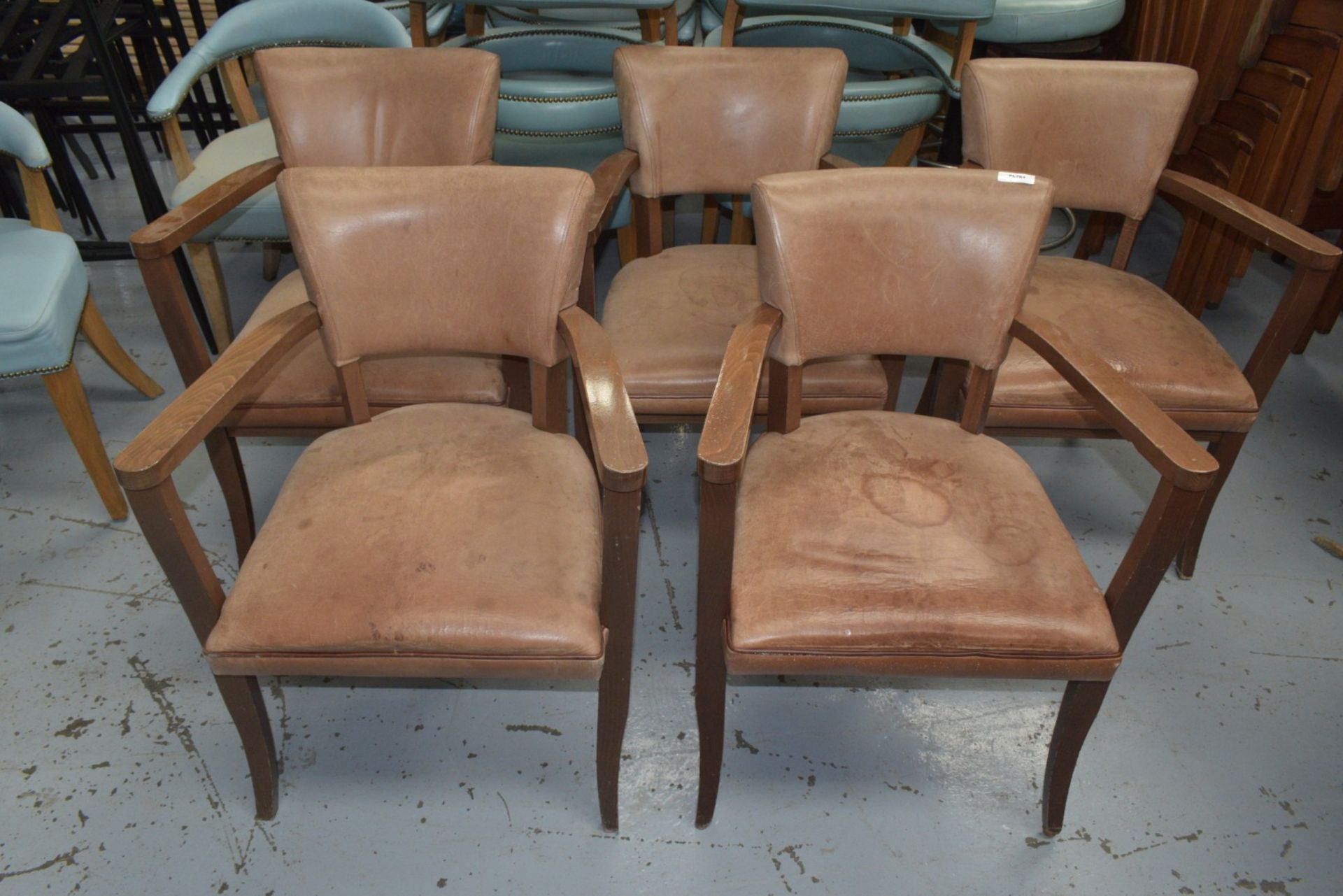 5 x Vintage Distressed Style Restaurant Chairs Featuring Cushioned Seats, Backrests, Armrests - Image 2 of 10