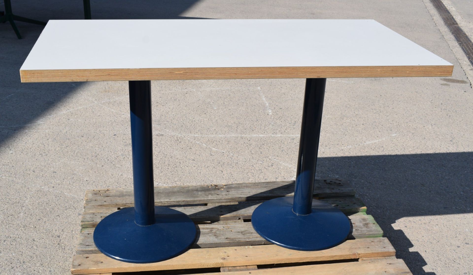 1 x Rectangular Restaurant Dining Table Featuring a White Wooden Top and Twin Pedestals - Image 6 of 8