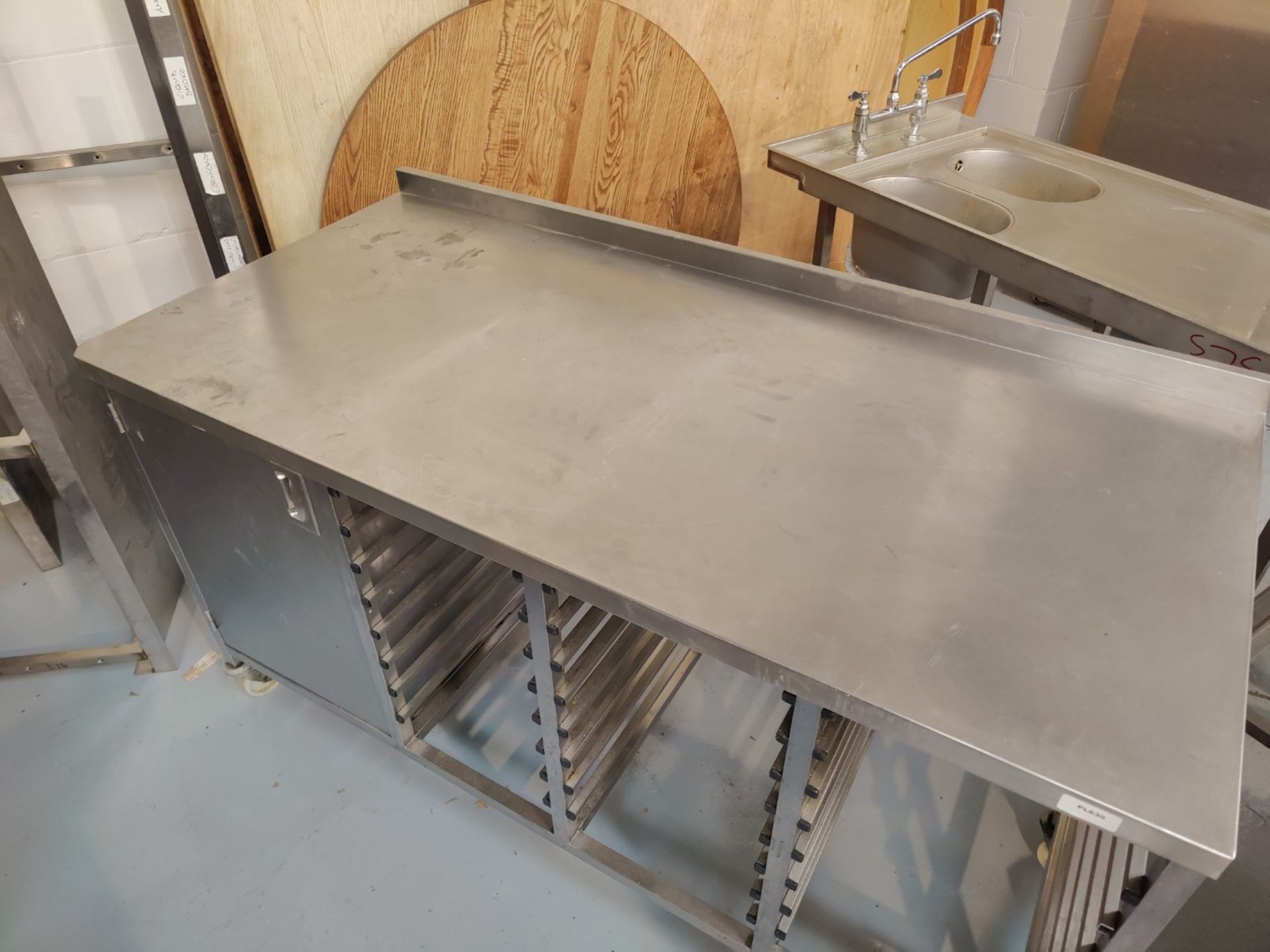 1 x Stainless Steel Prep Table Featuring Cupboard Storage and 21 Tray Racks - Dimensions: H91 x W162 - Image 3 of 5