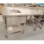 1 x Stainless Steel Preparation Table Featuring a 34x34x24cm Draining Sink, Upstand and Space
