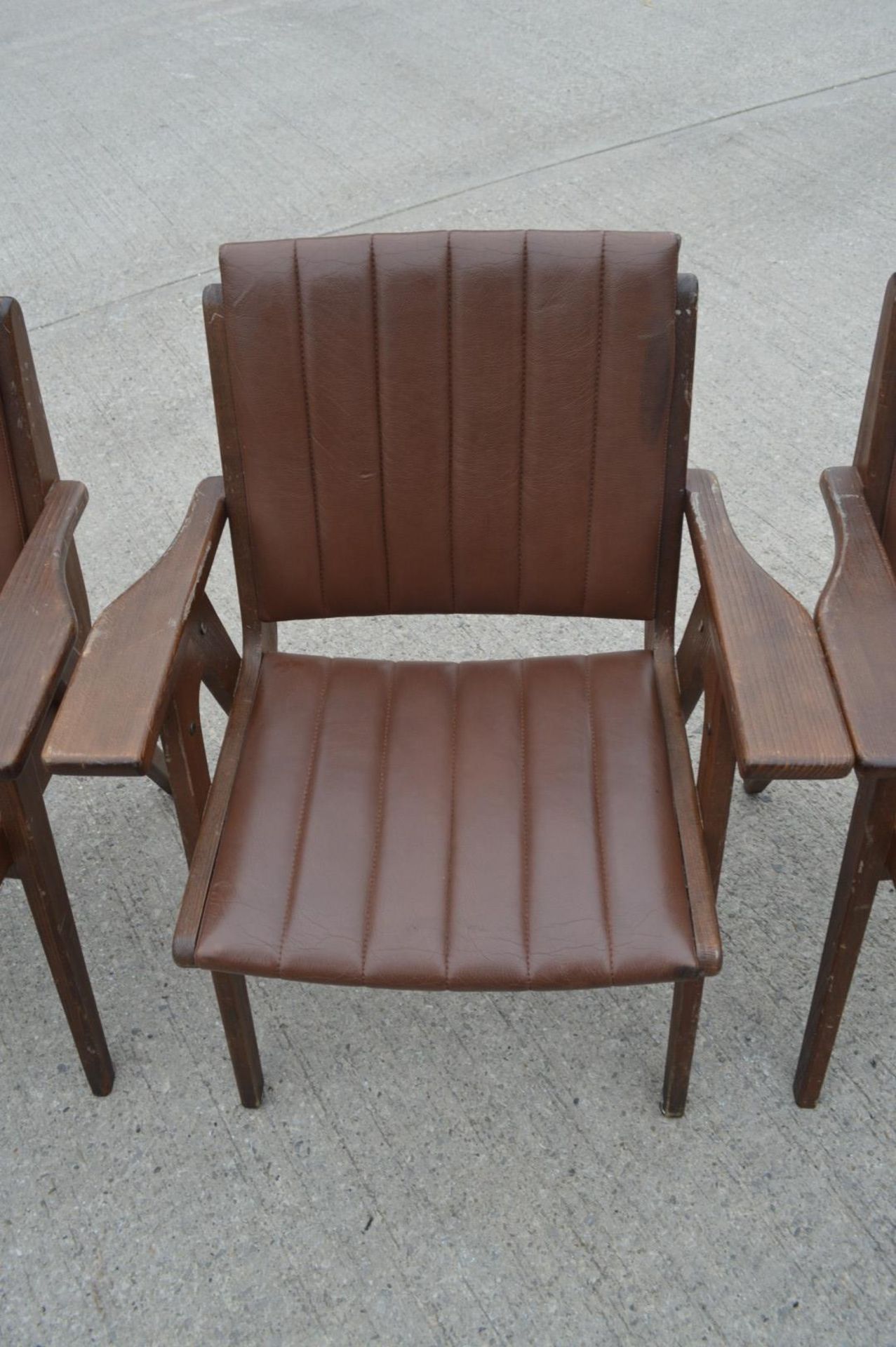 4 x Autoban Slice Armchairs Featuring an Oak Wooden Frame and Vintage Brown Leather Upholstery - Image 8 of 11