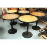 5 x Restaurant Bar Tables Featuring Panelled Oak Tops, Protective Steel Surrounds and Cast Iron