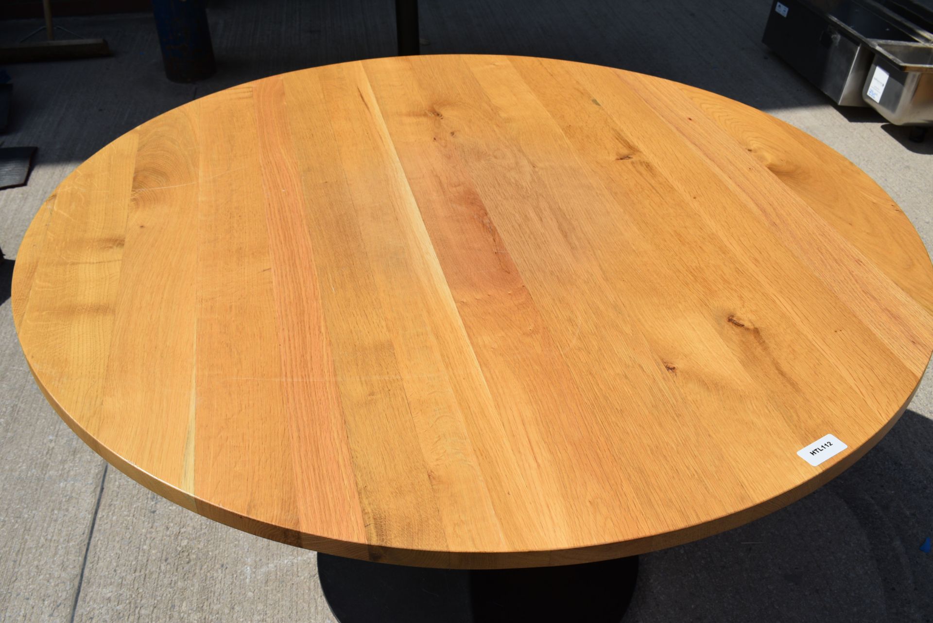 1 x Solid Oak Restaurant Dining Table with a Black Pedestal Base - Dimensions: H74 x W120 x D120 cms - Image 5 of 6