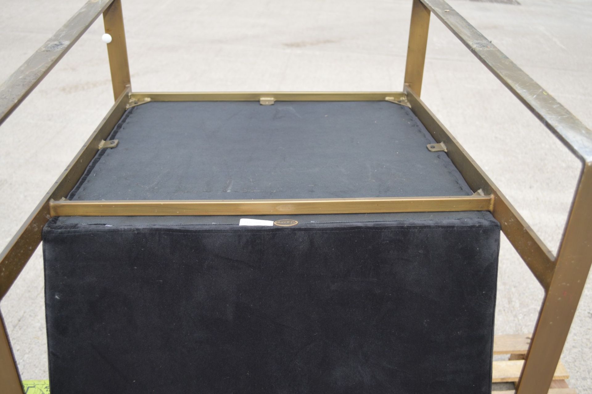 2 x Occasional Modern Armchairs by Fancy - Antique Brass Frame and Black Upholstery - Image 3 of 8