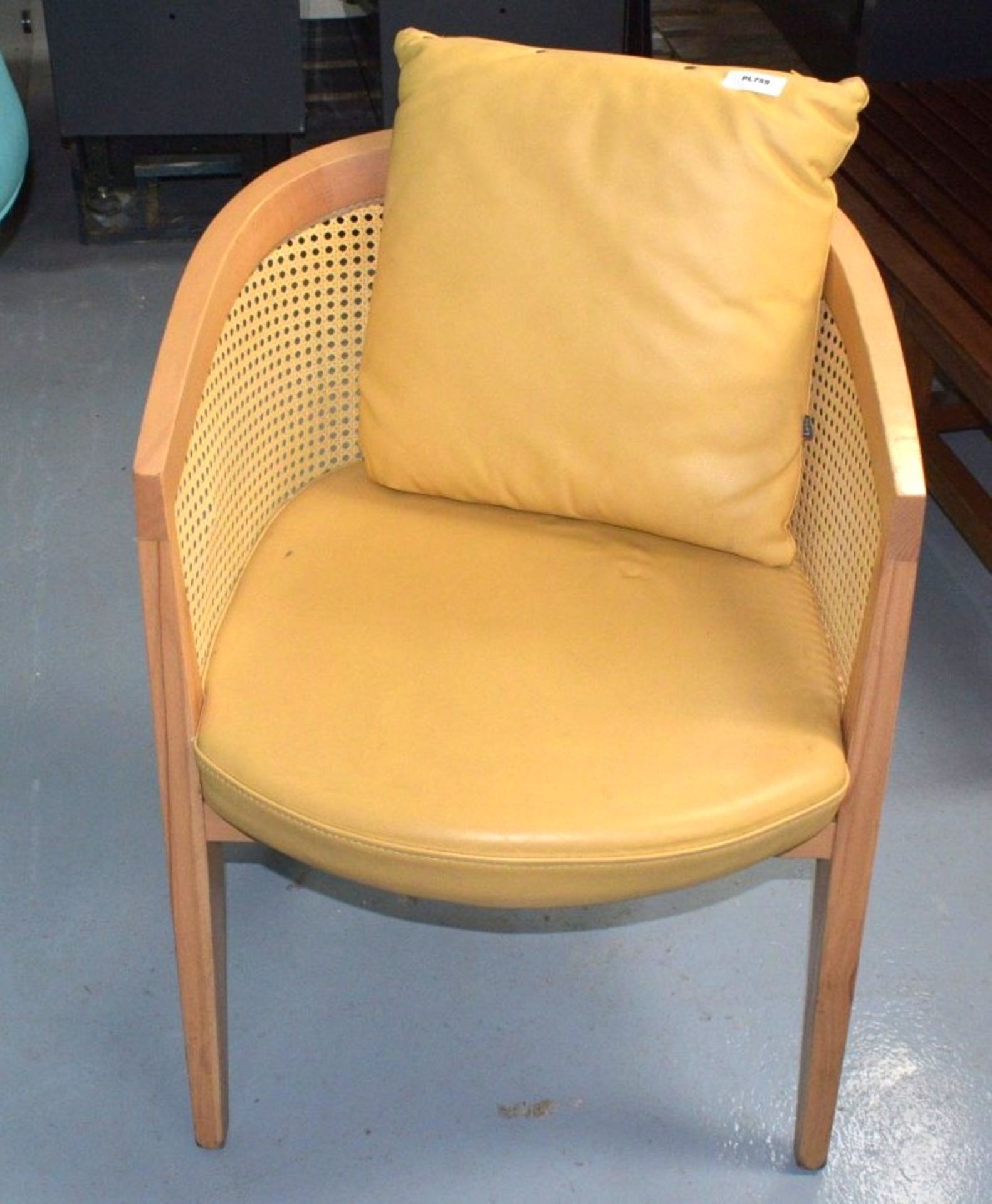 1 x Leta Occasional Chair with Cushion - Features a Cane Back and Yellow Leather Seat