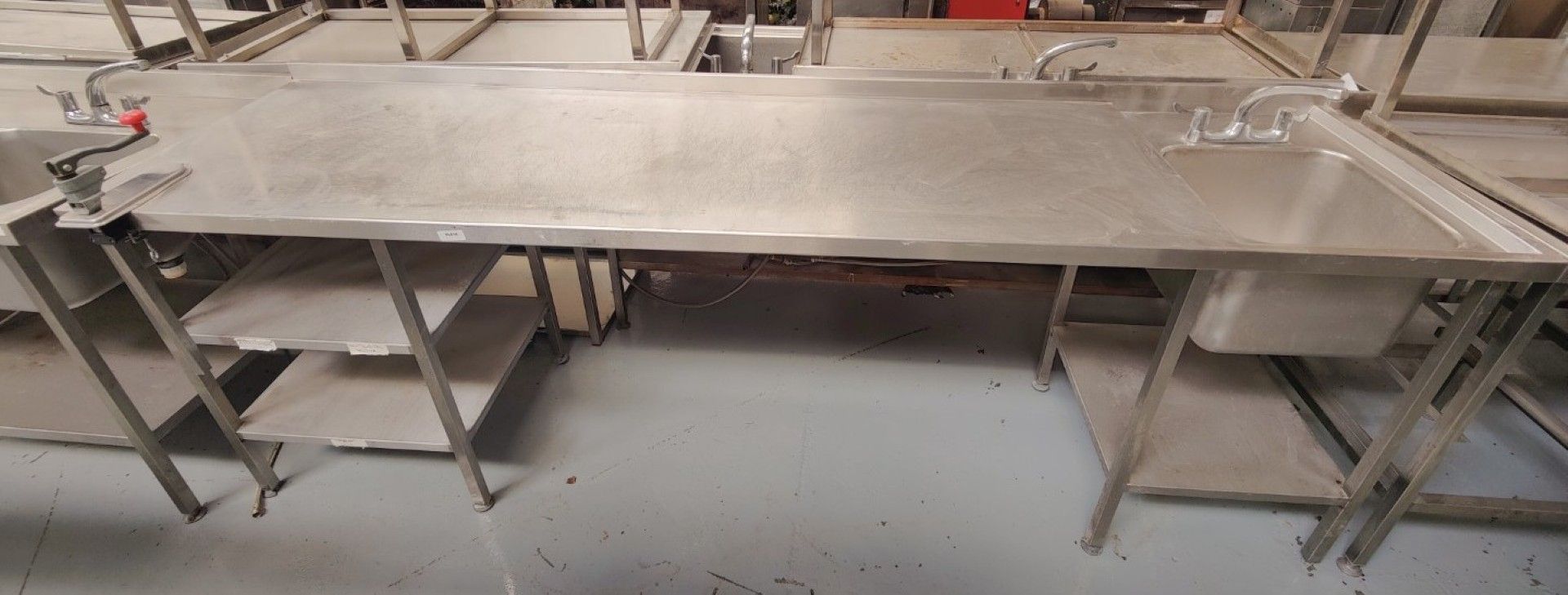 1 x Large Stainless Steel 2.7 Meter Preparation Table Featuring a Wash Basin with Mixer Tap - Image 10 of 11