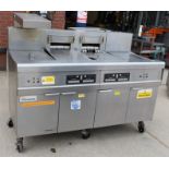 1 x Frymaster Twin Double Tank Electric 3 Phase Fryer with Built in Filtration and Chip Warmers