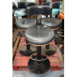3 x Bar Stools Featuring Round Black Leather Seats, Backrests and Chrome Footrests - Dimensions: H80