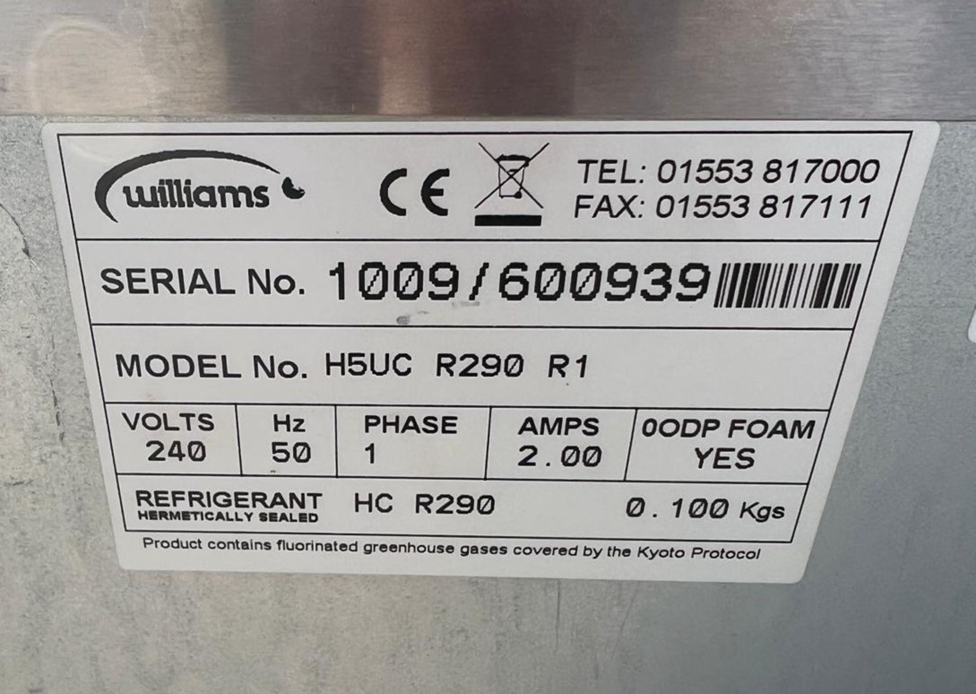 1 x WILLIAMS H5Uc Single Door Under-Counter Stainless Commercial Fridge - Image 8 of 10