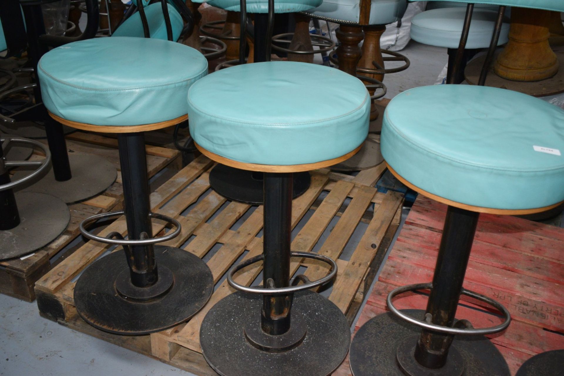 4 x Bar Stools Featuring Round Leather Seats, Backrests and Chrome Footrests - Dimensions: SH 78 x - Image 3 of 10