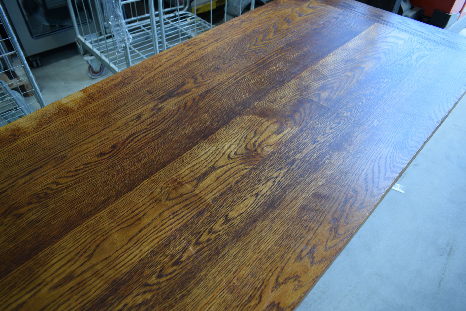 1 x Solid Oak 3m Refectory Dining Table with Cross Leg Base - Beautifully Grained Rectangular Table - Image 14 of 15