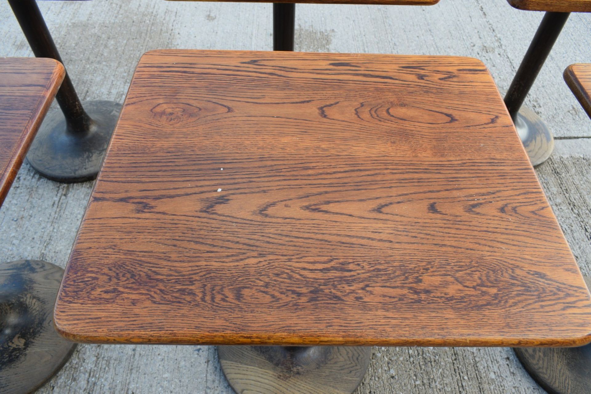 6 x Restaurant Dining Tables Featuring Oak Wooden Tops with Wooden Tulip Style Pedestal Bases - Image 4 of 16