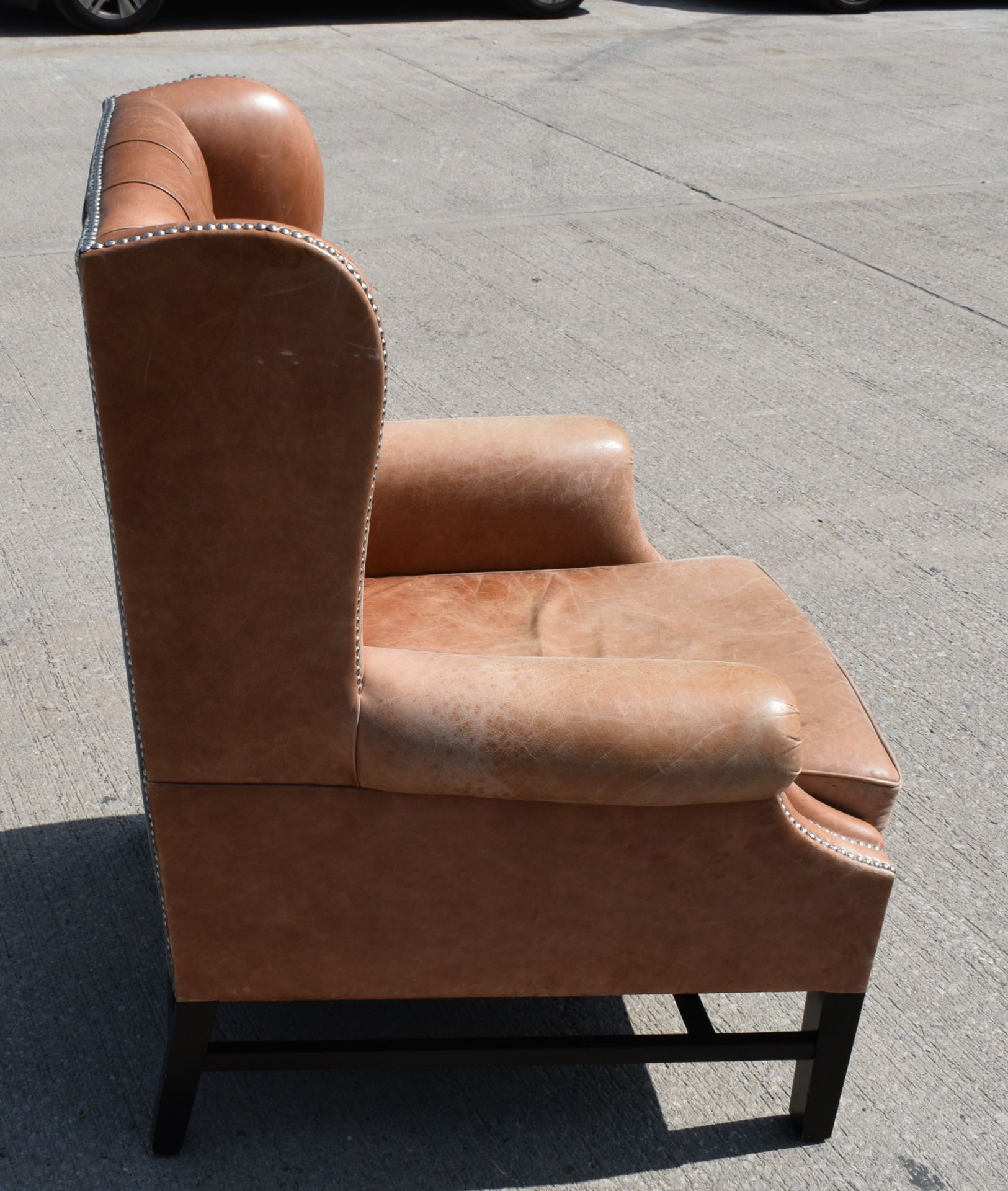 1 x Chesterfield Style Wingback Armchair Upholstered in Tan Leather - Image 4 of 6