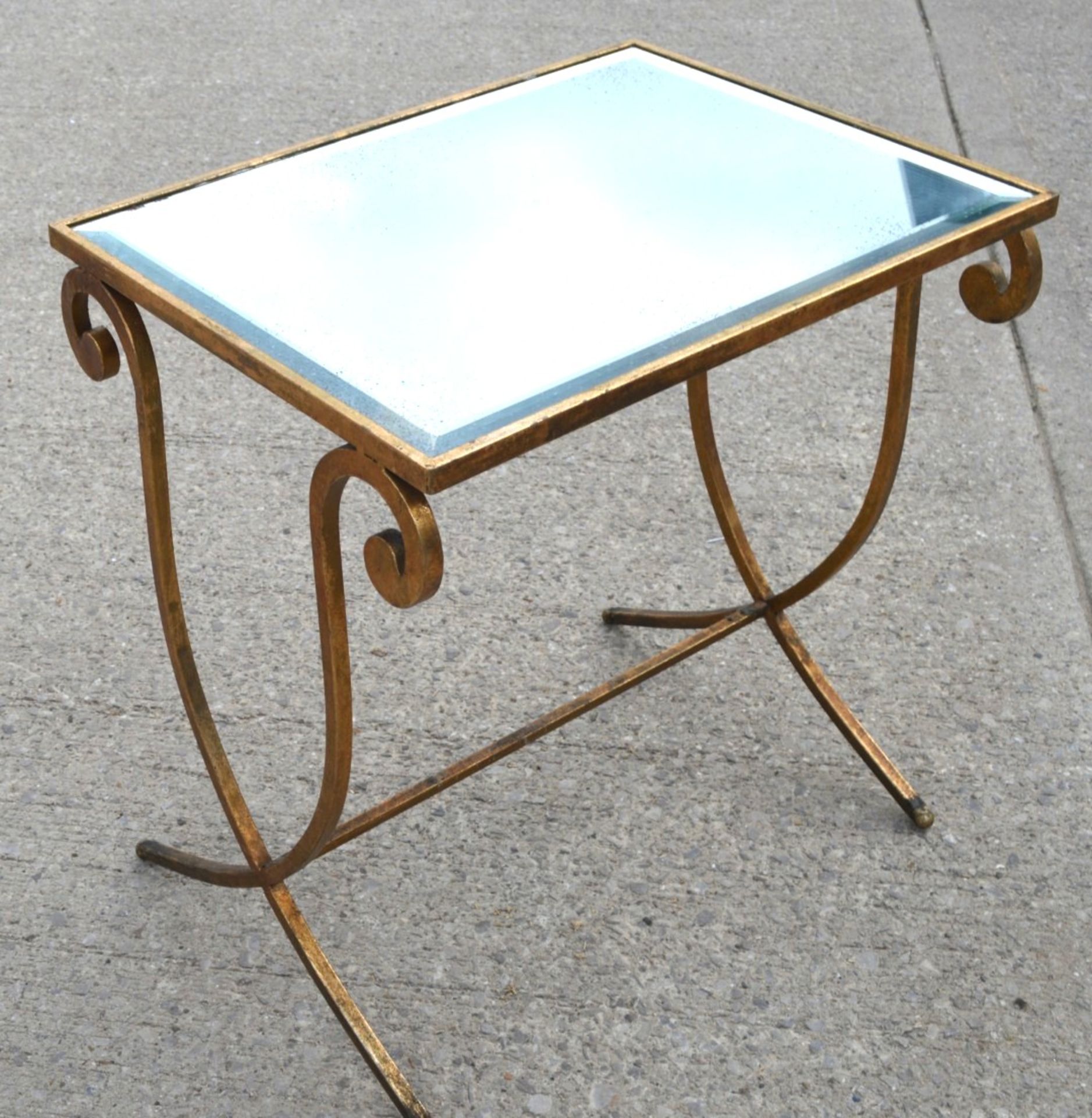 1 x Wrought Iron Mirrored Side Table in Gold - Dimensions: H66 x W62 x D47 cms