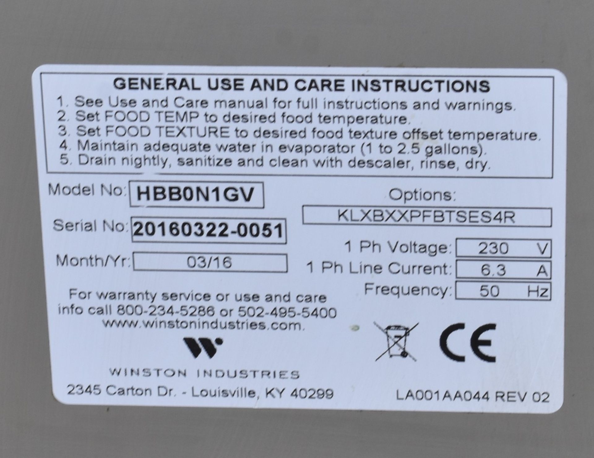 1 x Winston CVap Food Holding Cabinet - Model HBB0N1GV - 230v - Dimensions: H40 x W41 x D68 cms - Image 5 of 11