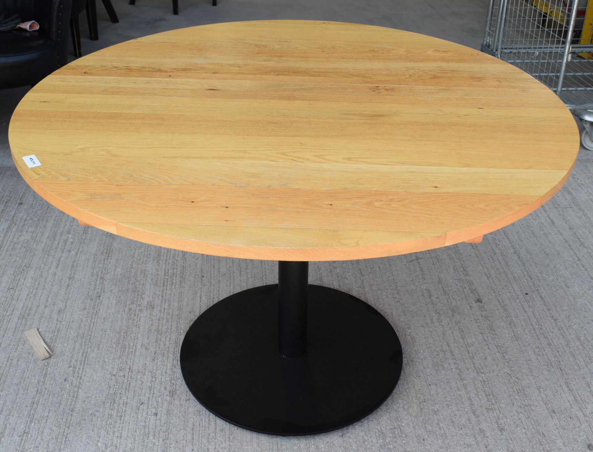 1 x Solid Oak Restaurant Dining Table with a Black Pedestal Base - Dimensions: H74 x W120 x D120 cms - Image 4 of 6