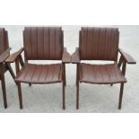 4 x Autoban Slice Armchairs Featuring an Oak Wooden Frame and Vintage Brown Leather Upholstery