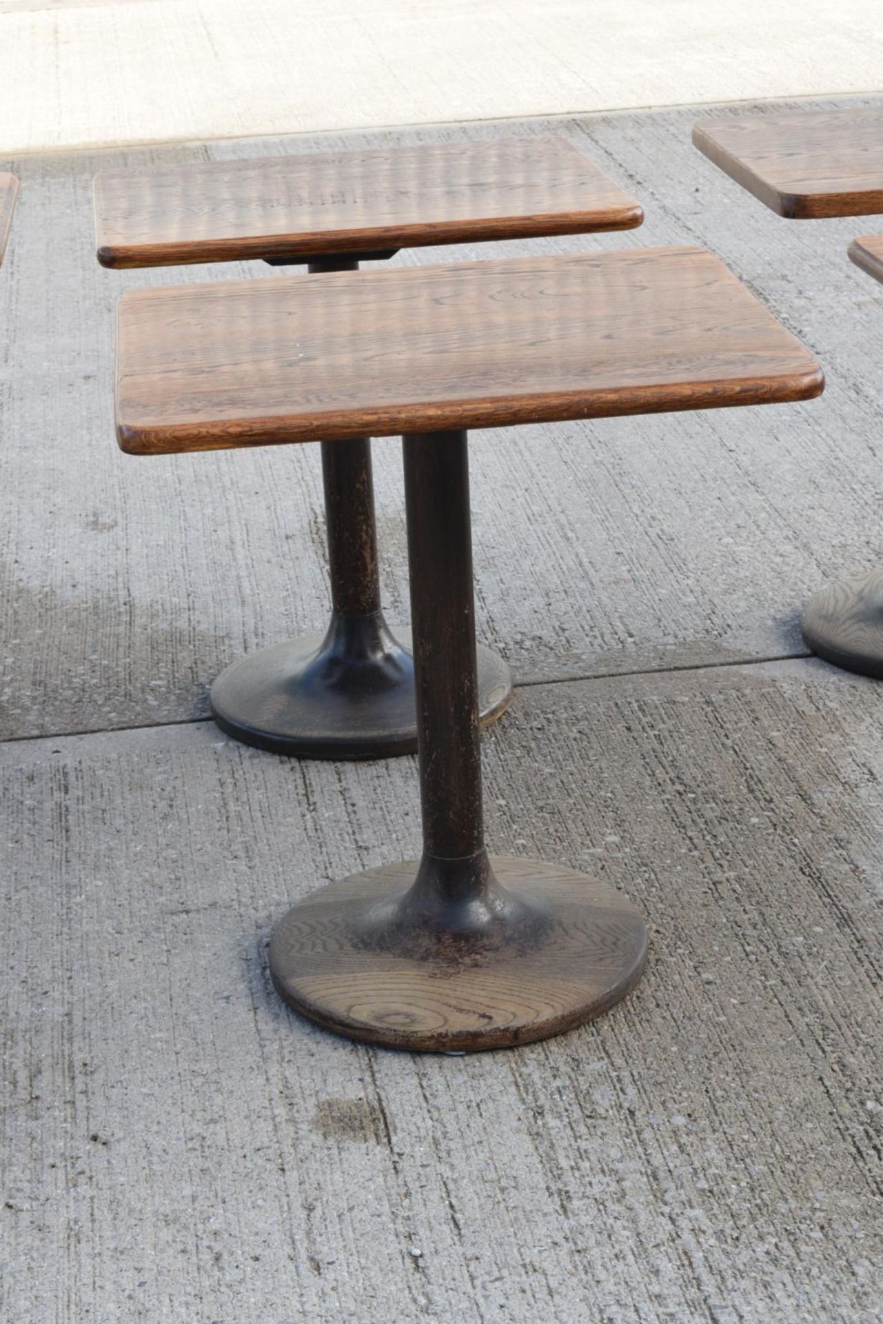 6 x Restaurant Dining Tables Featuring Oak Wooden Tops with Wooden Tulip Style Pedestal Bases - Image 14 of 16