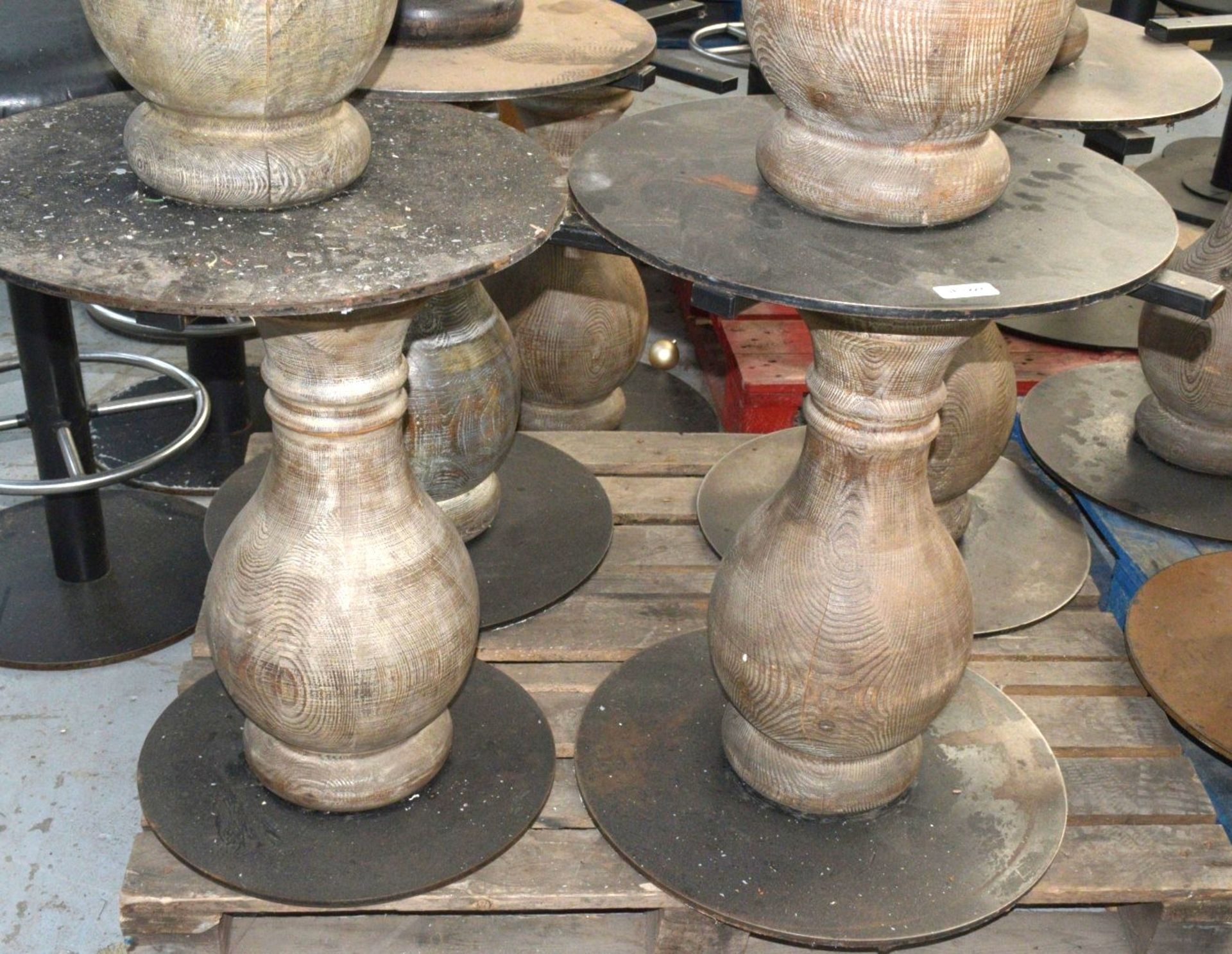 3 x Restaurant Table Pedestals Featuring Natural Wooden Columns - Dimensions: H66.5cm with a 61cm - Image 3 of 6