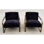 2 x Occasional Modern Armchairs by Fancy - Antique Brass Frame and Black Upholstery