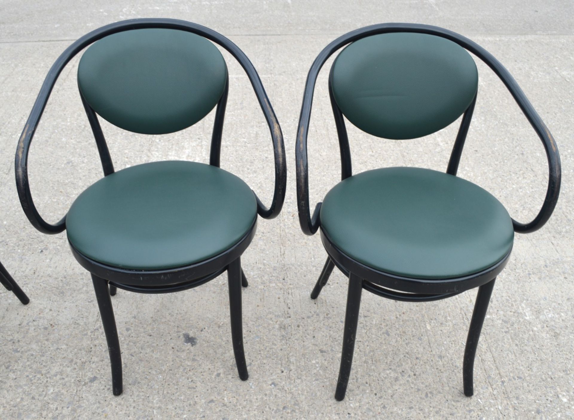 8 x Restaurant Dining Chairs Featuring a Bentwood Design with Dark Green Seats and Backrests - Image 4 of 11