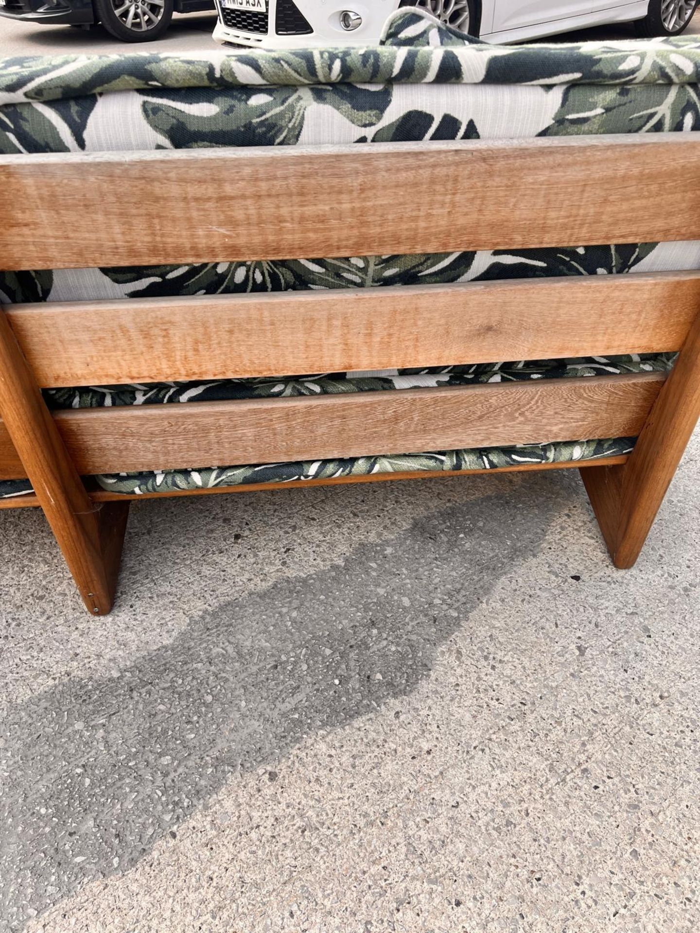 1 x Vintage Mid-Century Low Profile 2-Metre Long Commercial Wooden Conservatory Lounge Sofa - Image 8 of 13