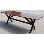 1 x Solid Oak 3m Refectory Dining Table with Cross Leg Base - Beautifully Grained Rectangular Table