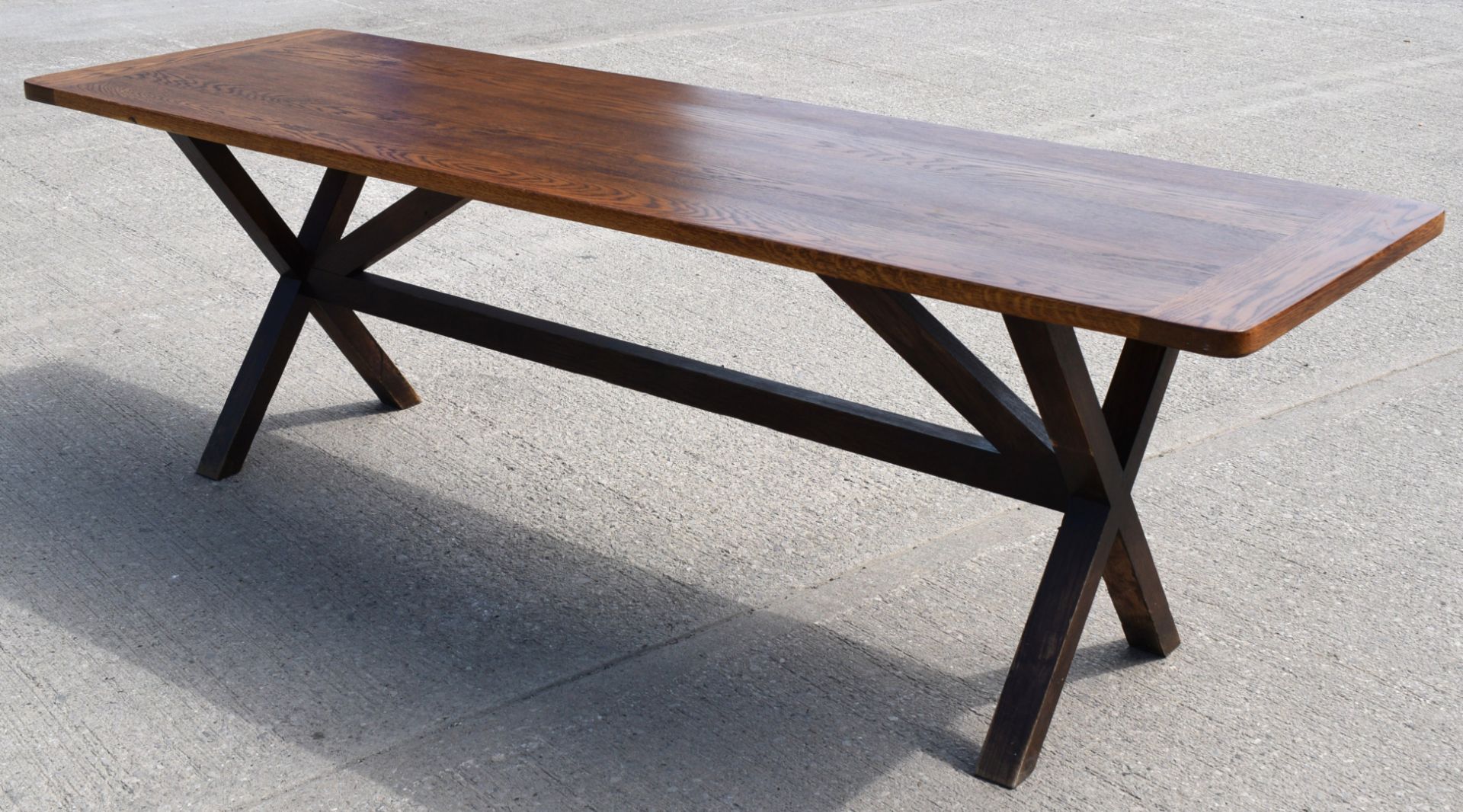 1 x Solid Oak 3m Refectory Dining Table with Cross Leg Base - Beautifully Grained Rectangular Table