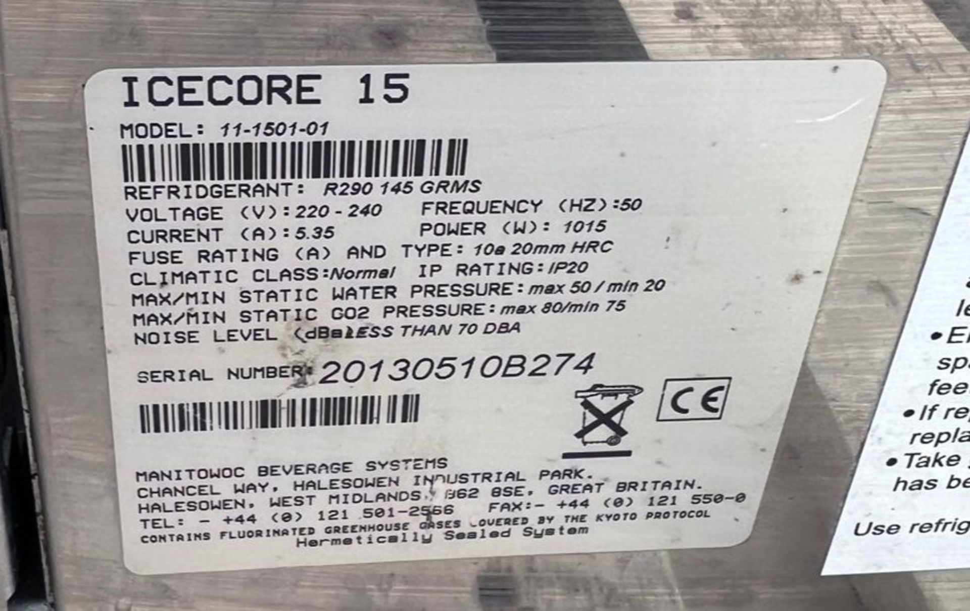 1 x Icecore 15 Remote Cooling and Carbonating System - 240v - Model: 11-1501-01 - Image 5 of 7