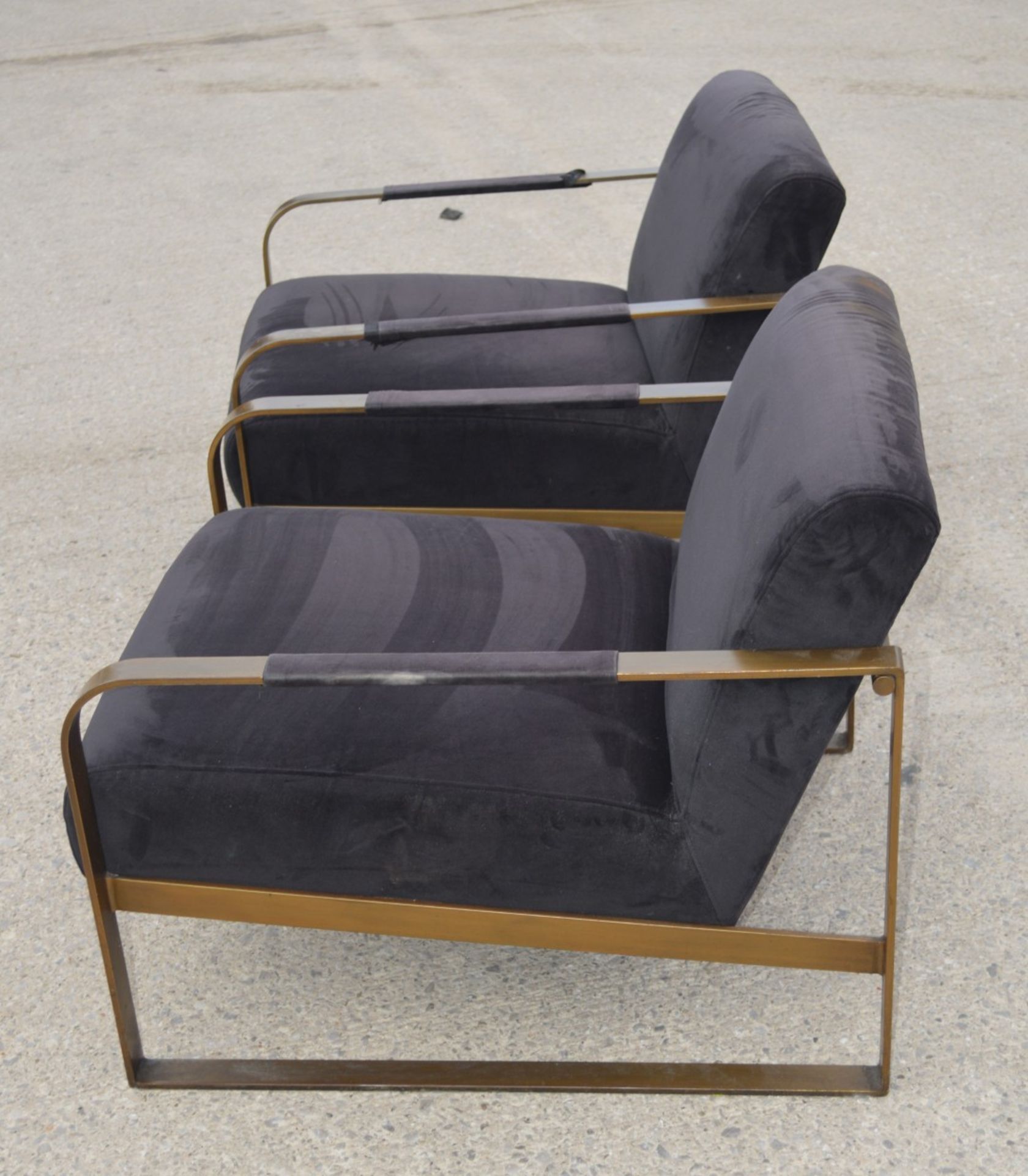 2 x Occasional Modern Armchairs by Fancy - Antique Brass Frame and Black Upholstery - Image 8 of 8