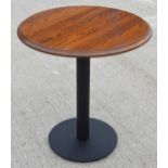 1 x Restaurant Table Featuring a Stained Round Wooden Top and Black Pedestal - Dimensions: H77 x W70