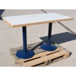 1 x Rectangular Restaurant Dining Table Featuring a White Wooden Top and Twin Pedestals