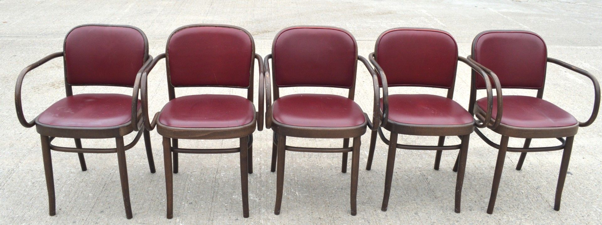 11 x Bentwood 'Gustav Adolf Schneck Style' Dining Chairs - Features Red Seat Pads and Fabric Backs