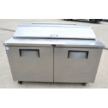 1 x True Refrigeration Two Door Prep Fridge with Pizza Topper - See Description - H112 x W158 x