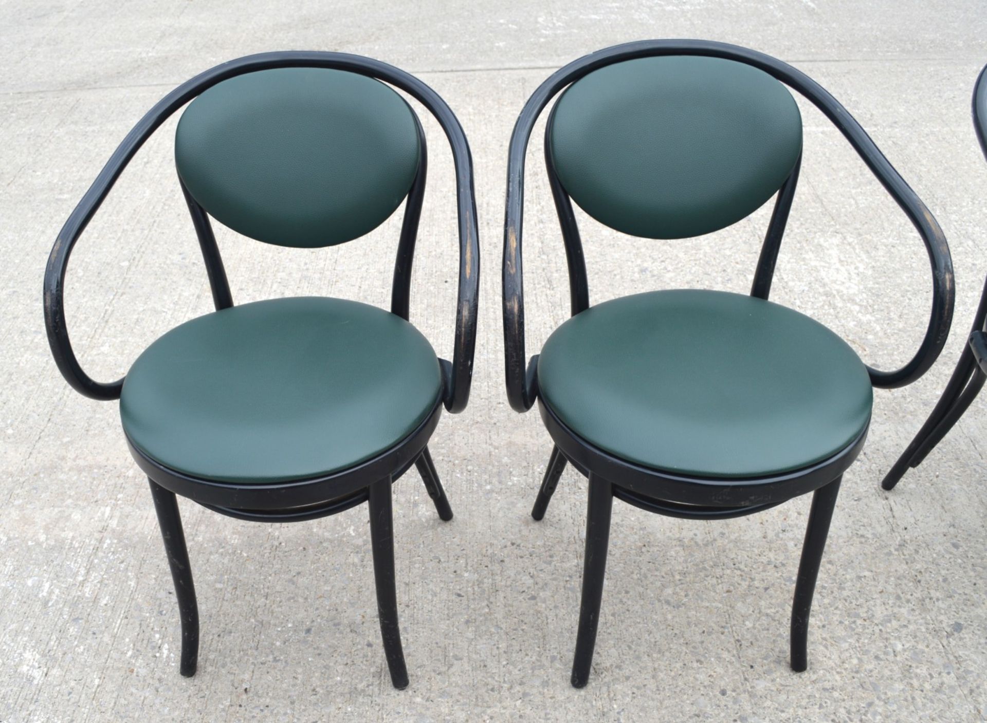 8 x Restaurant Dining Chairs Featuring a Bentwood Design with Dark Green Seats and Backrests - Image 2 of 11