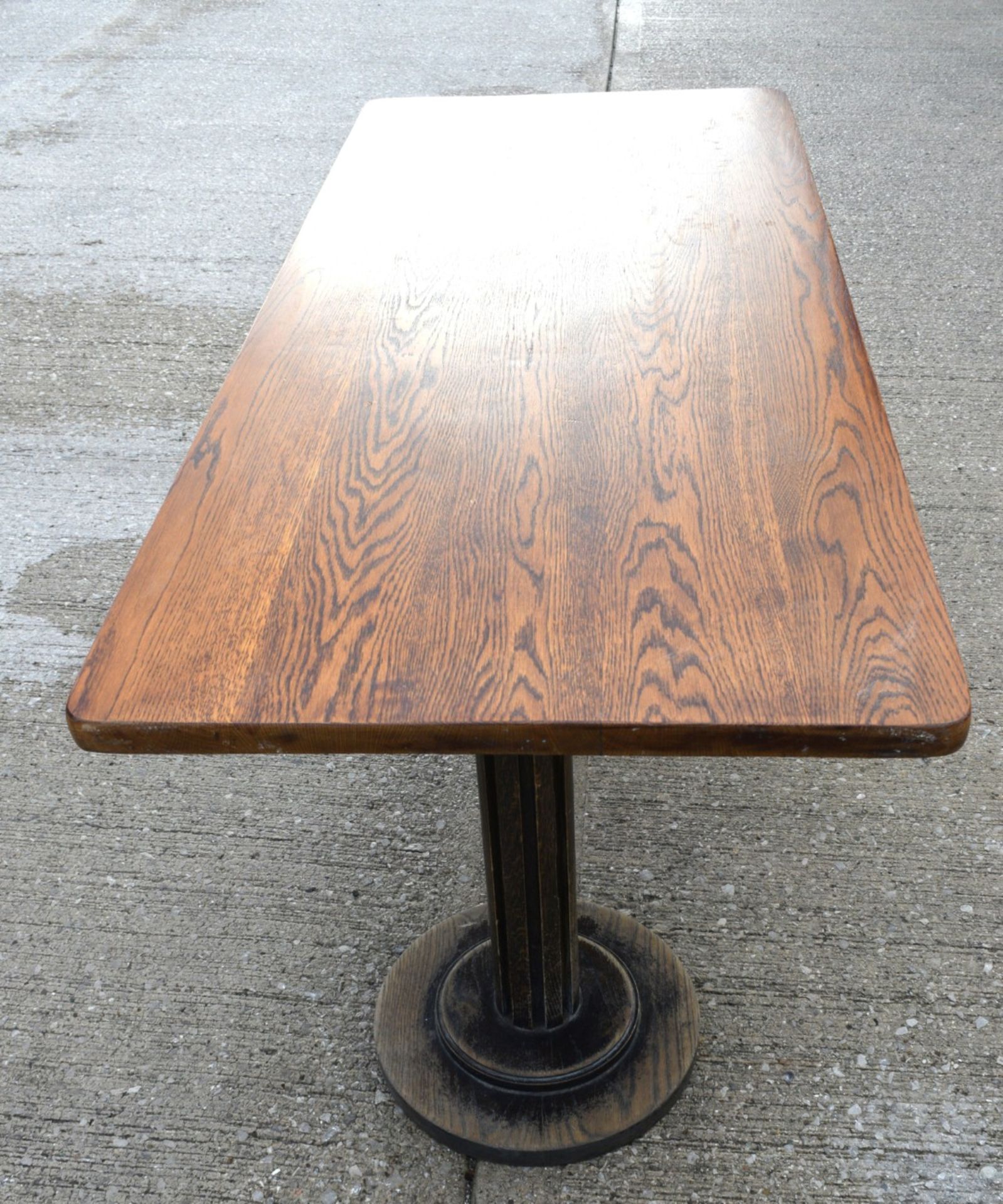 1 x Restaurant Dining Table - Rectangular Oak Top with Wooden Twin Column Pedestal Base - Image 3 of 8