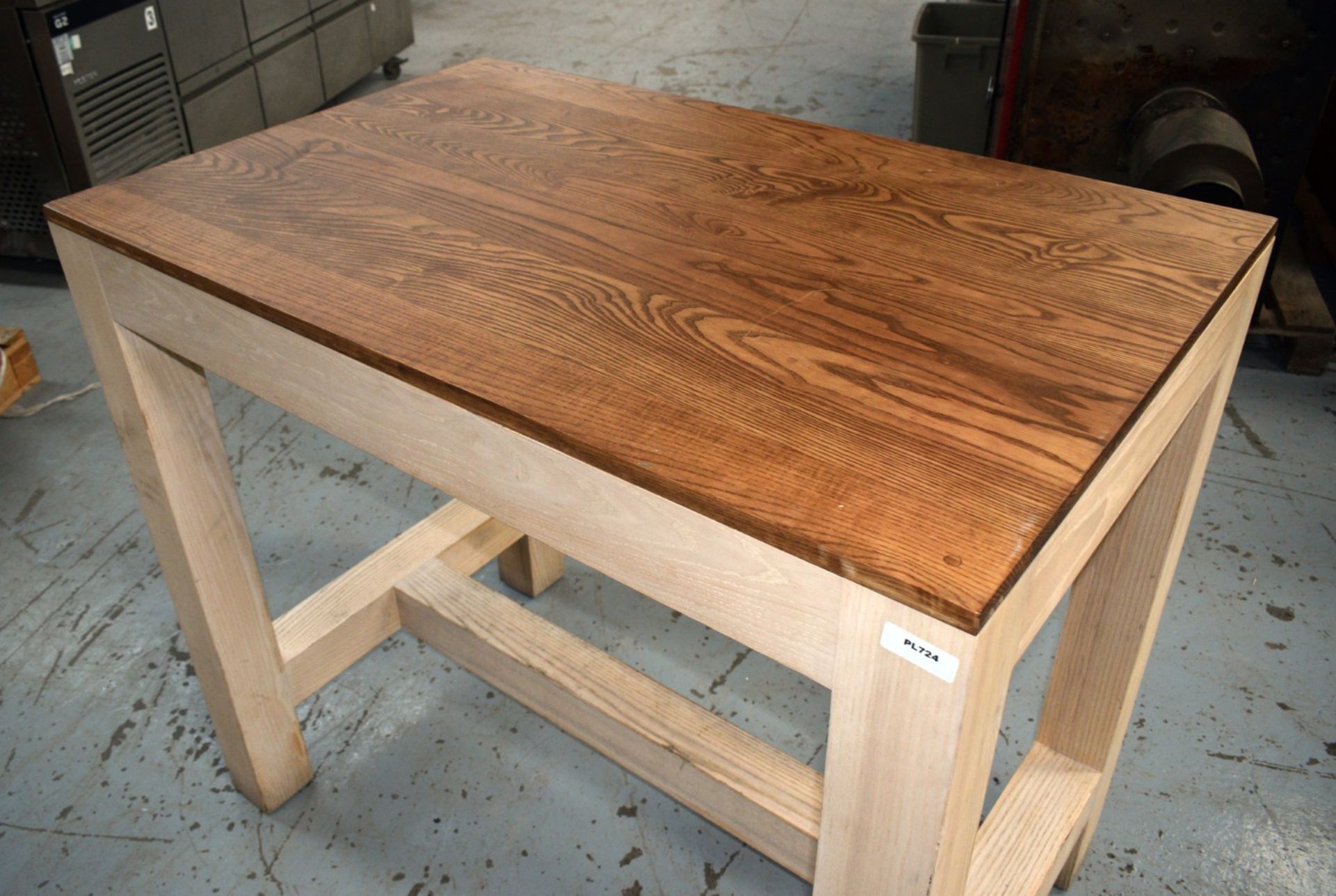 1 x Large 1.1m Restaurant Poseur Bar Dining Table with Stretcher / Footrest - Dimensions: H98 x W110 - Image 3 of 6