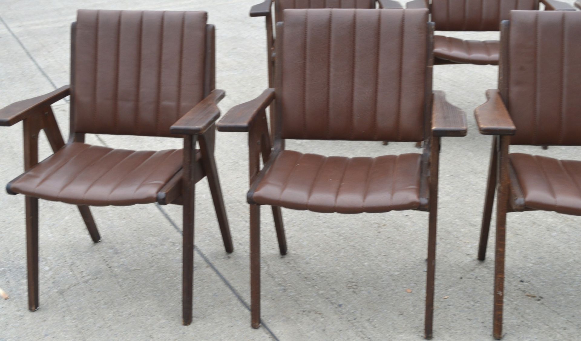 4 x Autoban Slice Armchairs Featuring an Oak Wooden Frame and Vintage Brown Leather Upholstery - Image 2 of 11