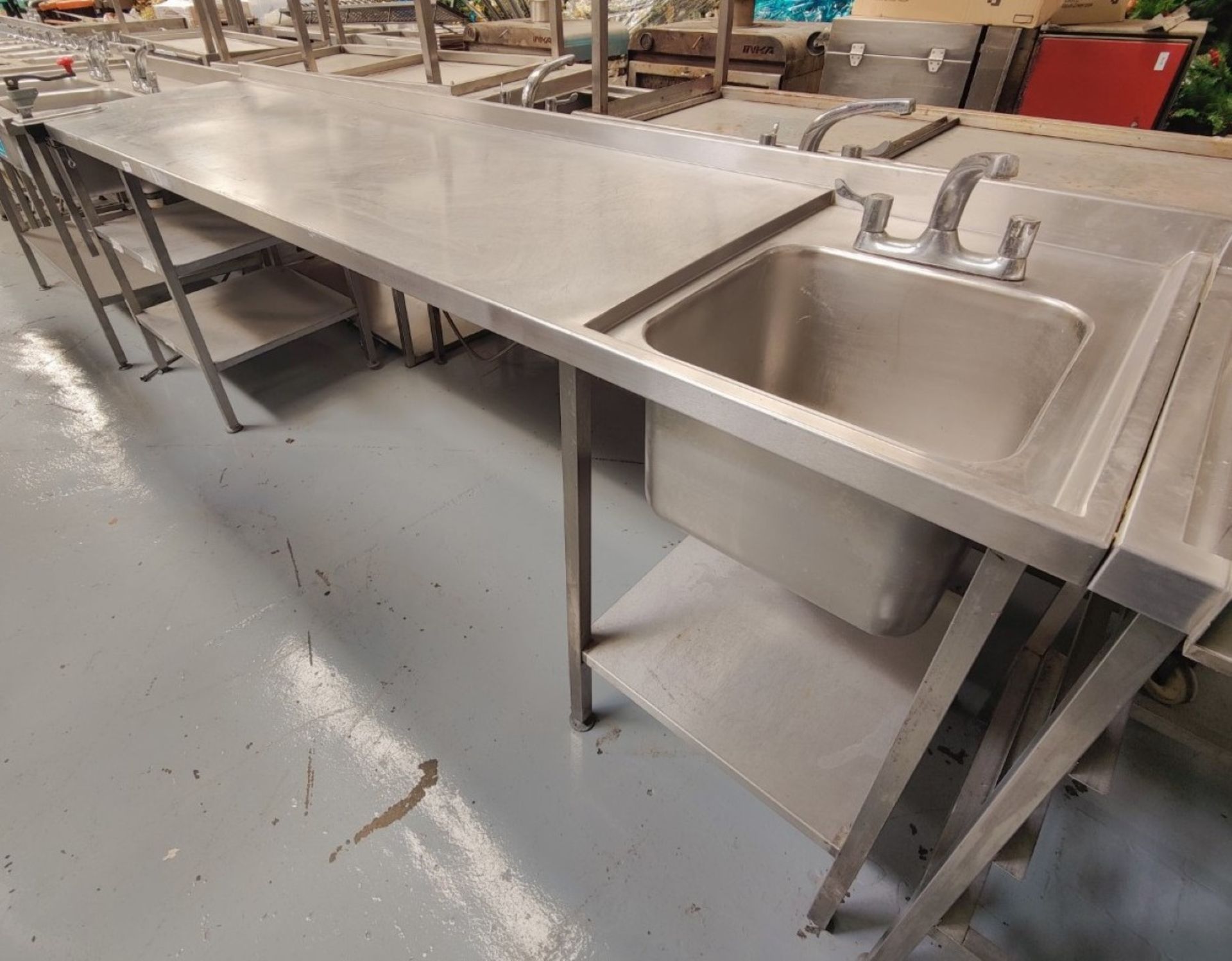 1 x Large Stainless Steel 2.7 Meter Preparation Table Featuring a Wash Basin with Mixer Tap - Image 9 of 11