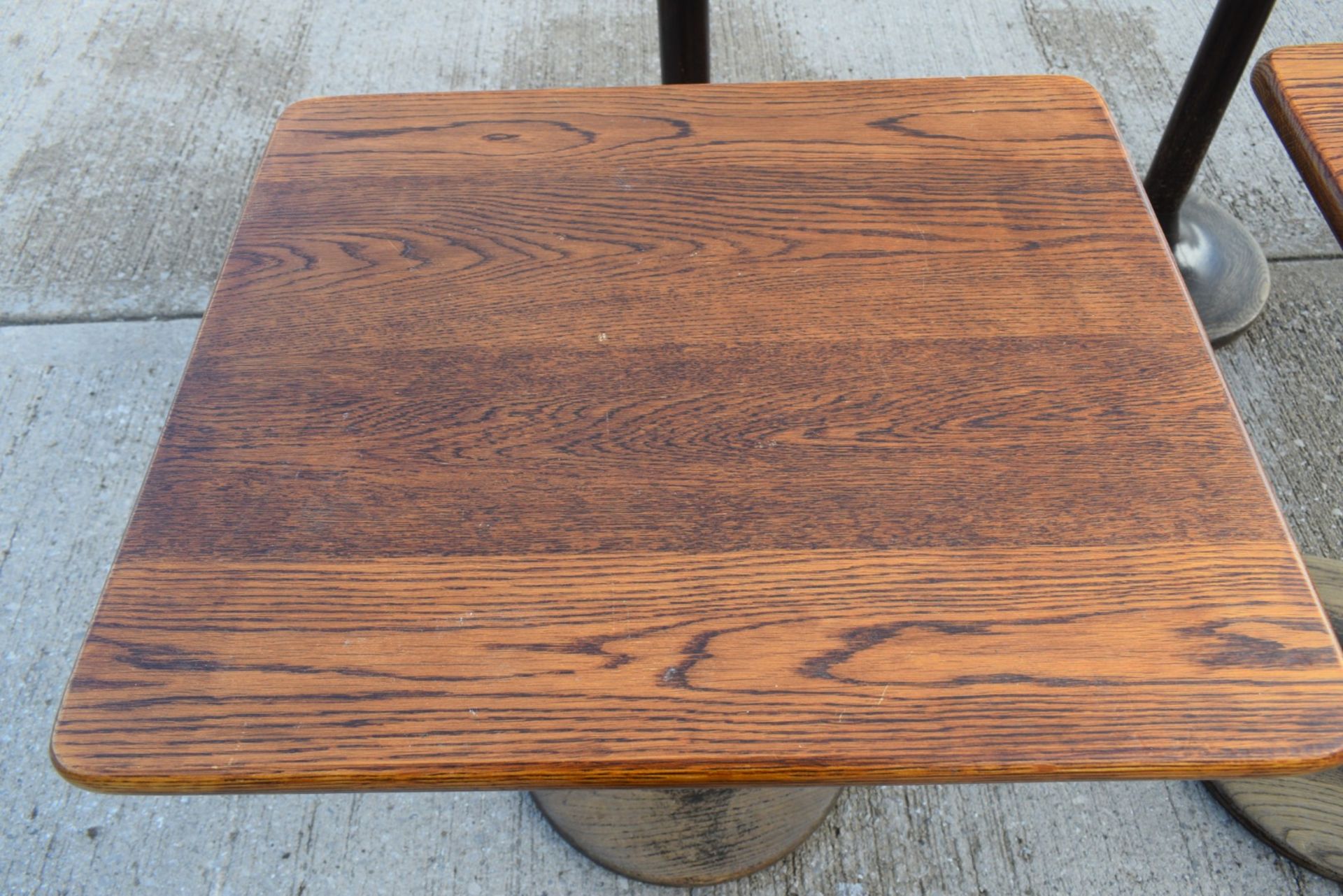 6 x Restaurant Dining Tables Featuring Oak Wooden Tops with Wooden Tulip Style Pedestal Bases - Image 10 of 16